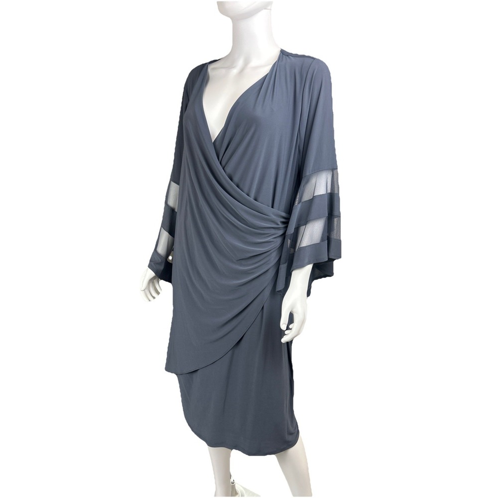 R&M Richards Charcoal Faux Wrap Evening/Occasion Dress 14W‎ Mother Of The Bride